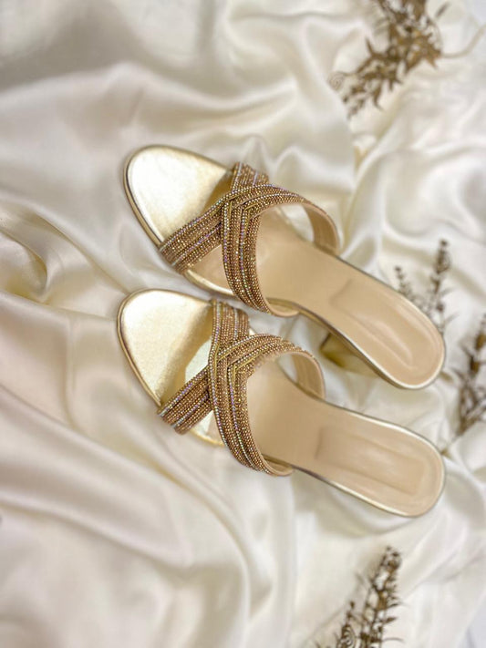 Beige Glace Block Heels
