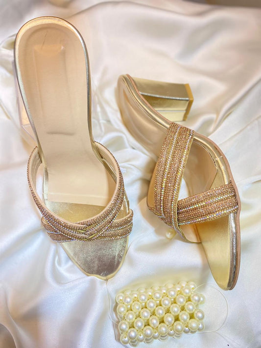 Beige Glace Block Heels