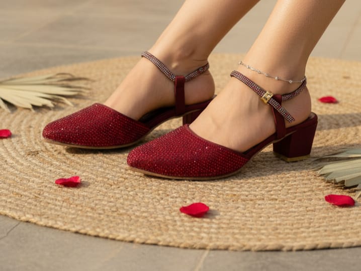 Mehroon Compfy Block Heel Pump